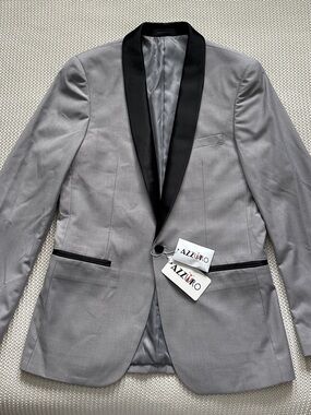 Men’s Light Gray Tuxedo Blazer with Black Satin Shawl Lapel
